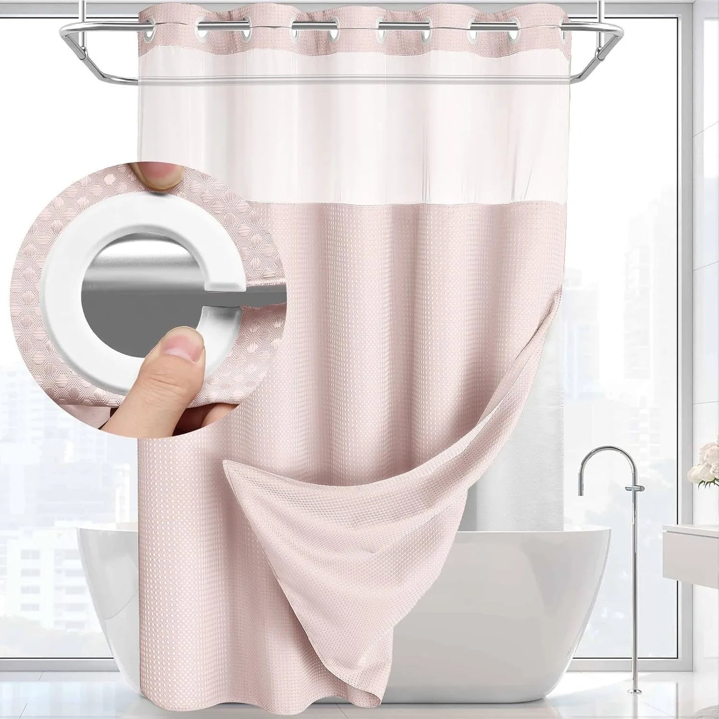 Blemia Hookless Shower Curtain Set Double Layer