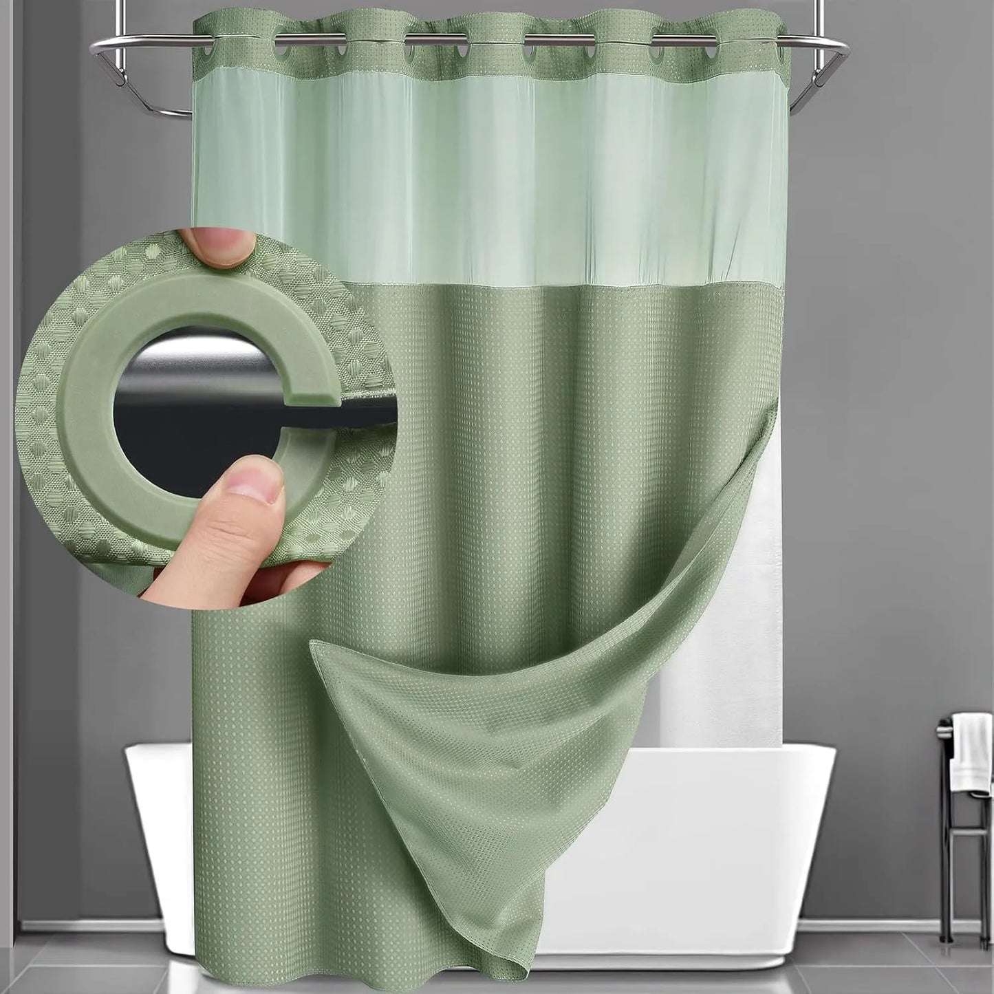 Blemia Hookless Shower Curtain Set Double Layer