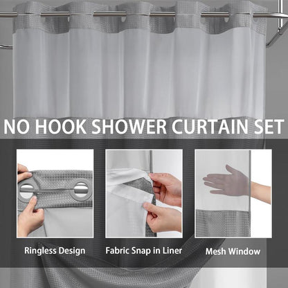Blemia Hookless Shower Curtain Set Double Layer